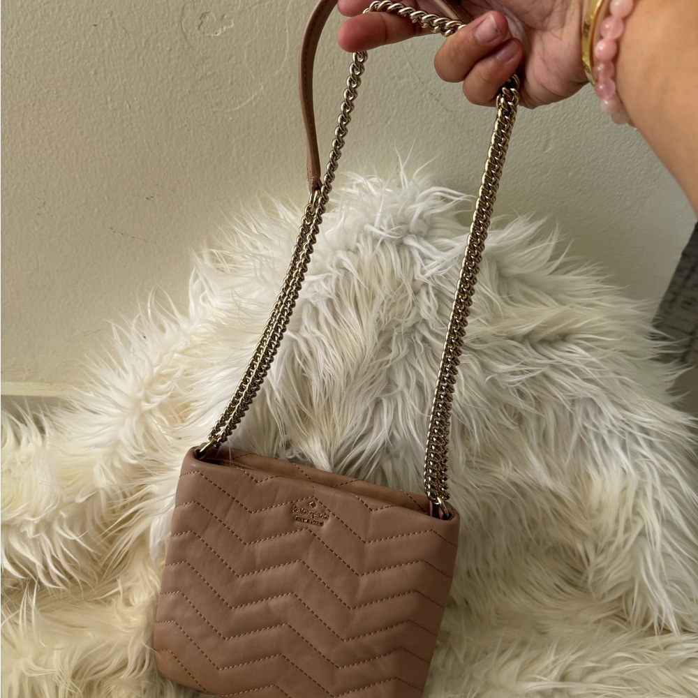 kate spade Tan Crossbody Bag with Quilted Design and Chain Strap